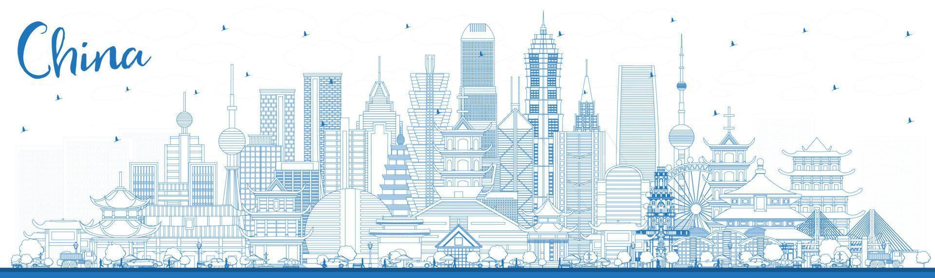 schema Cina città orizzonte con blu edifici. vettore