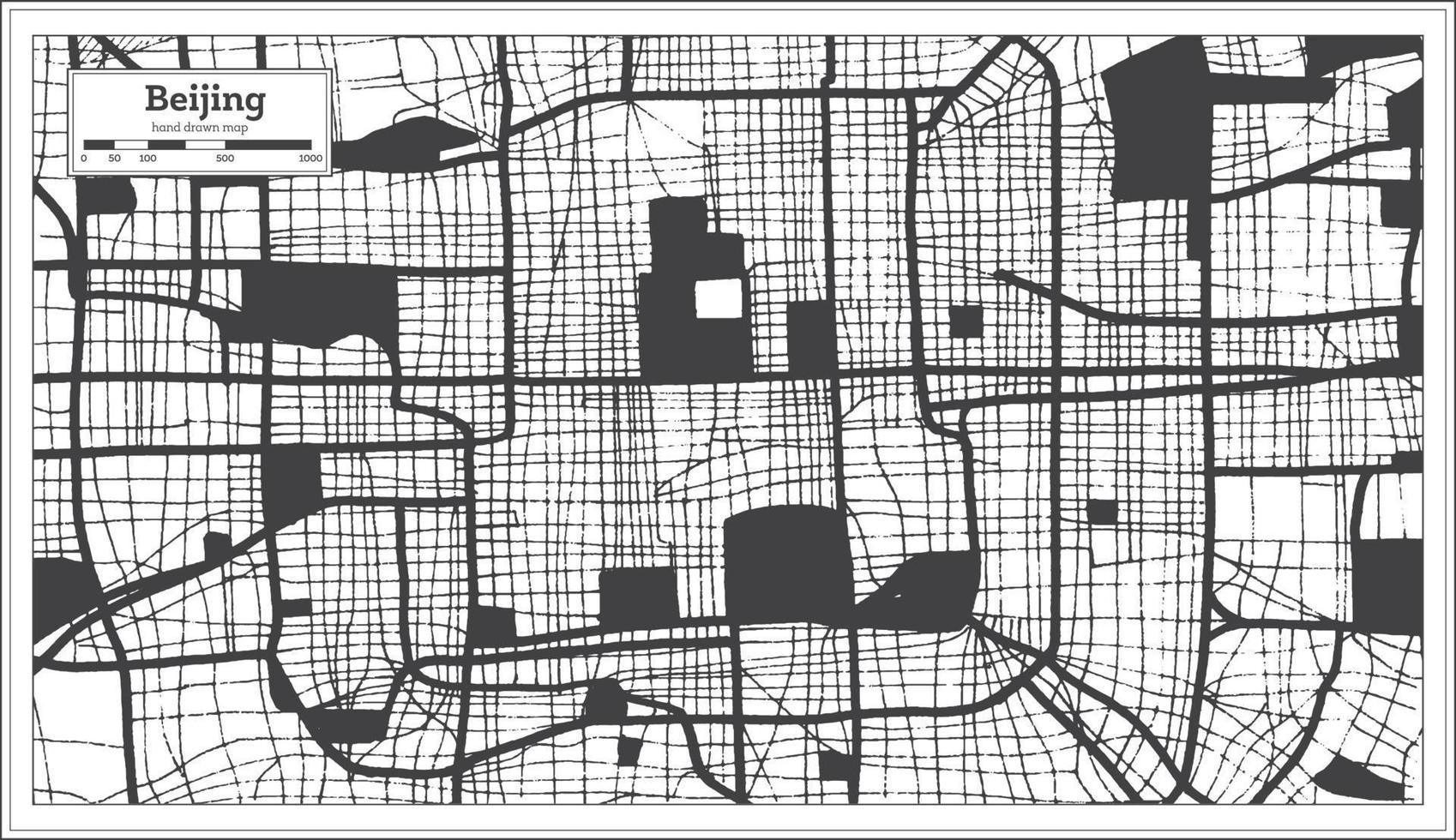 Pechino Cina città carta geografica nel nero e bianca colore nel retrò stile. schema carta geografica. vettore