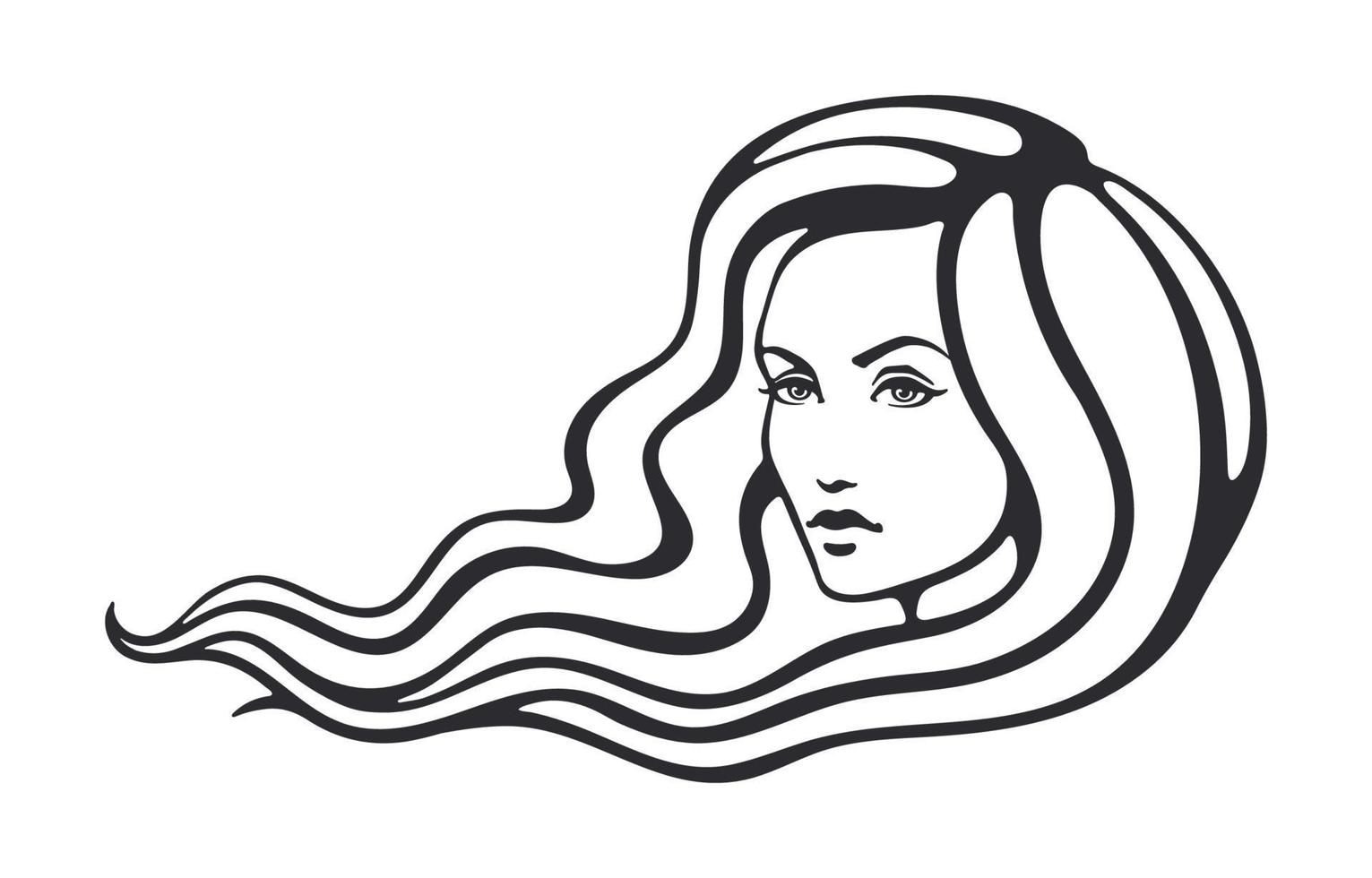 mano disegnato schizzo di bellissimo donna con lungo capelli quello svolazzanti su il vento vettore