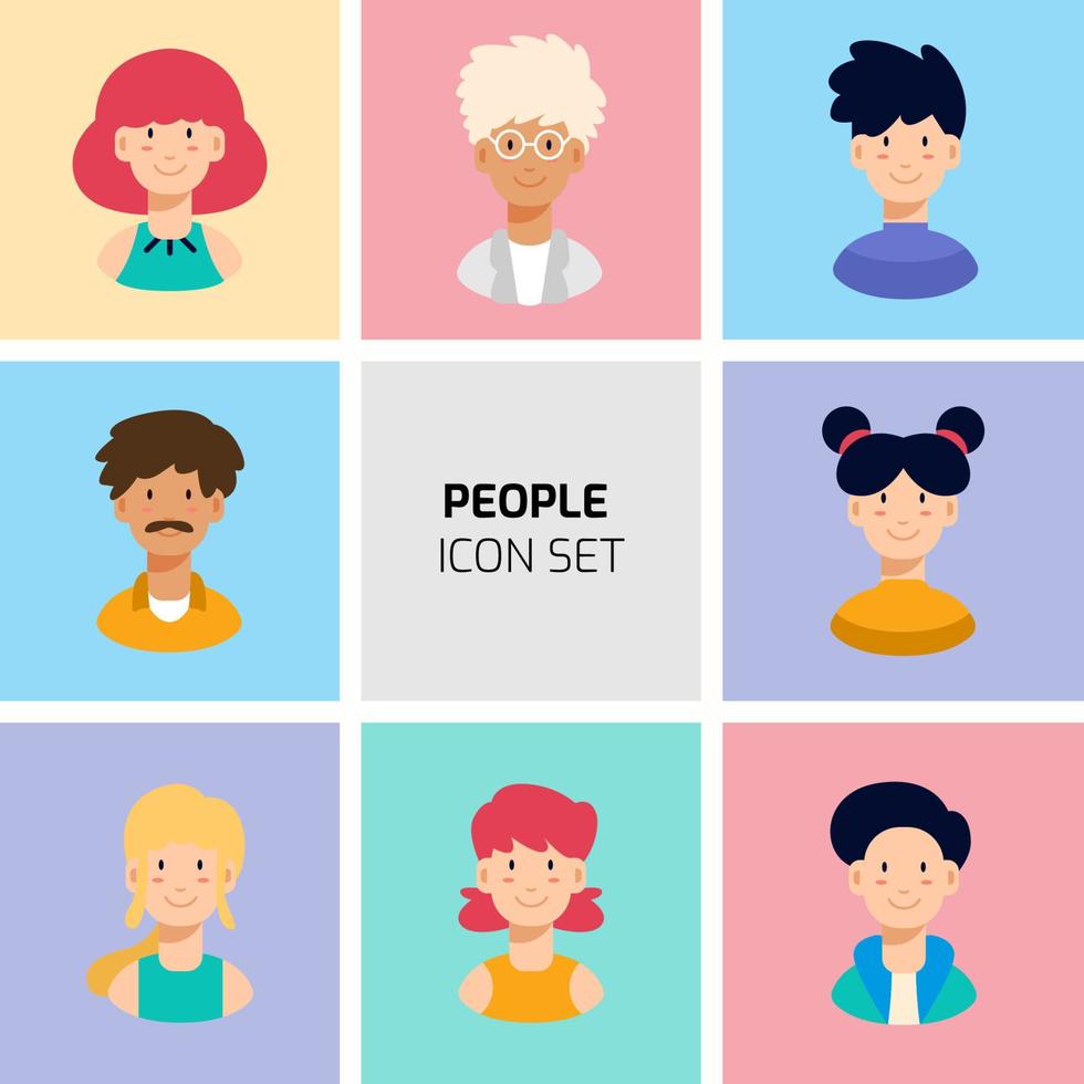 diverso persone avatar icona impostato collezione. piatto cartone animato vettore illustrazione