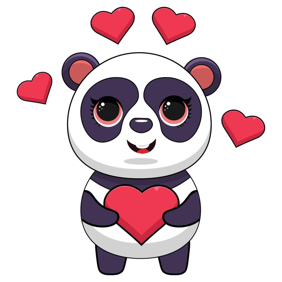 carino panda che tiene amore cuore cartone animato icona vettore illustrazione. concetto di icona della natura animale isolato vettore premium. stile cartone animato piatto