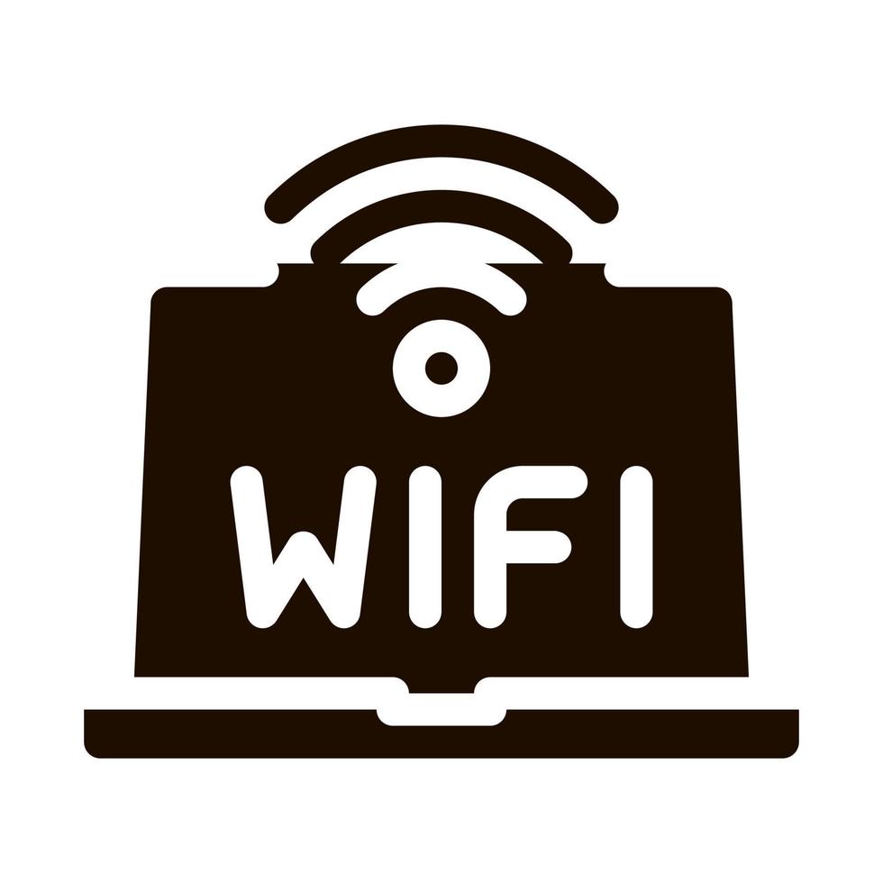 Wi-Fi cartello e parola su il computer portatile Schermo glifo icona vettore