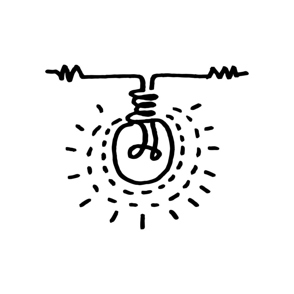 scarabocchio mano disegnato leggero lampadina icona con concetto di idea. soluzione. isolato su bianca sfondo. vettore illustrazione