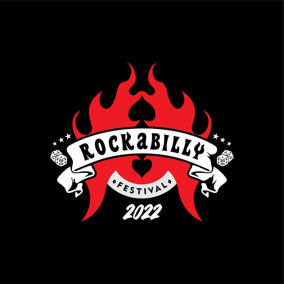 fiamme con rockabilly lettering bandiera per musica Festival e casinò logo, Vintage ▾ retrò logo design vettore