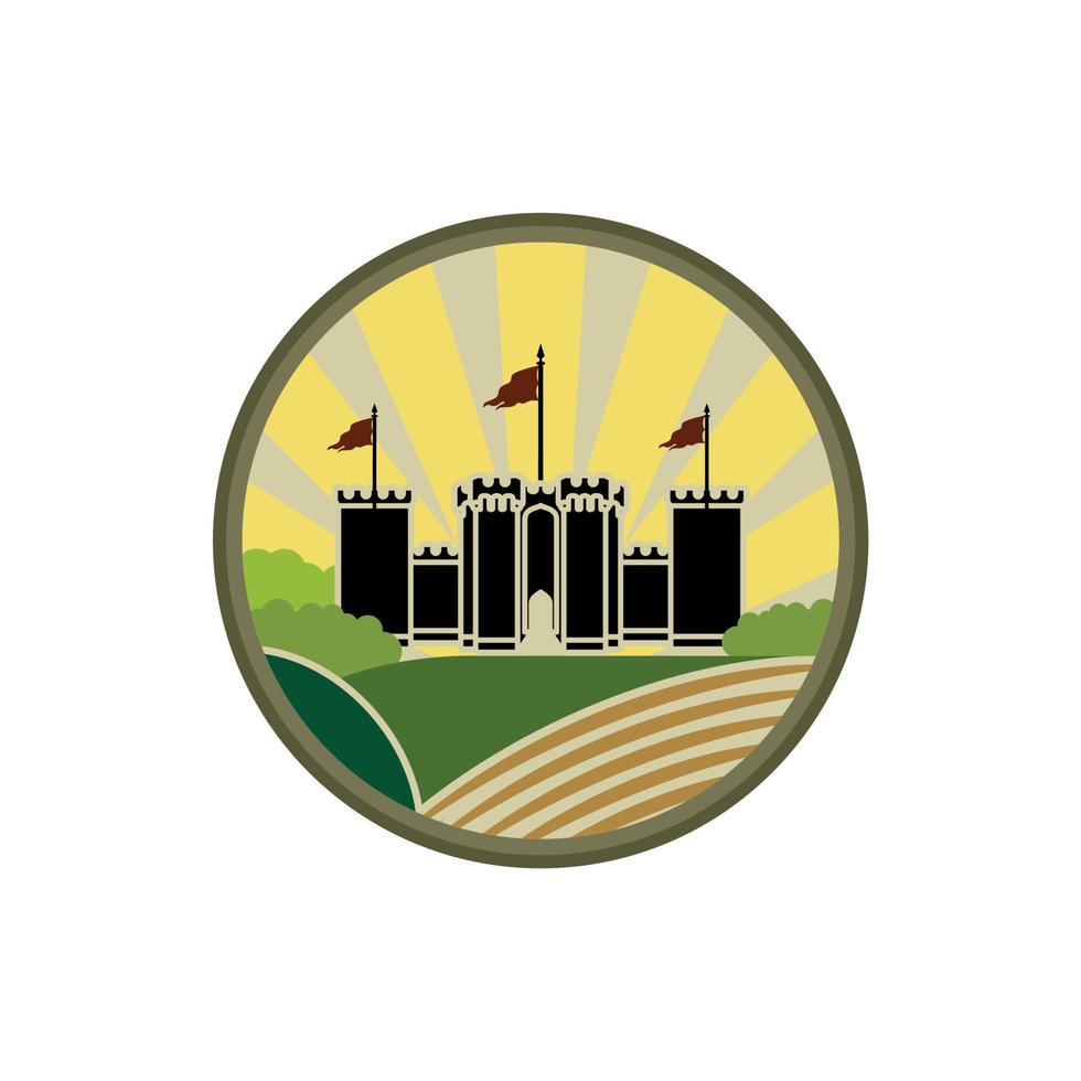 regno o castello e azienda agricola logo etichetta illustrazione vettore