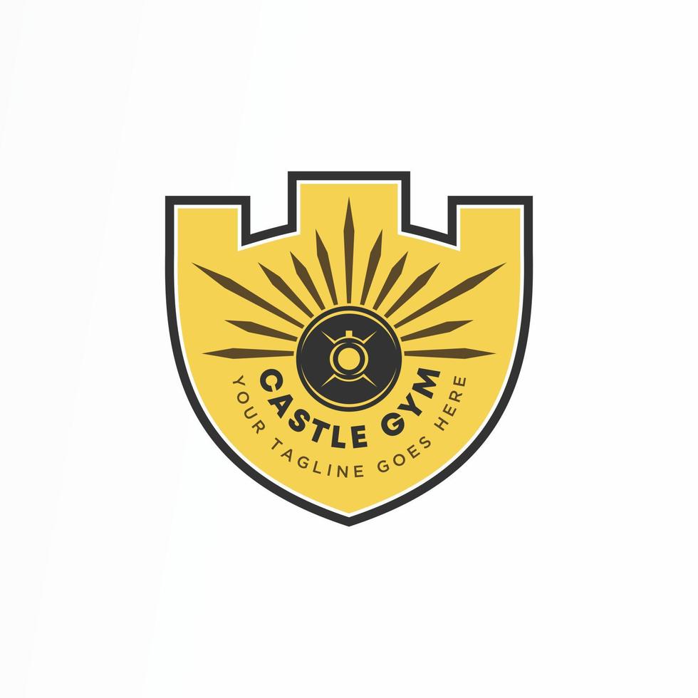 unico castello o fortezza icona e manubrio nel scudo o guardia Immagine grafico icona logo design astratto concetto vettore scorta. può essere Usato come un' aziendale identità Associated con Palestra o sport