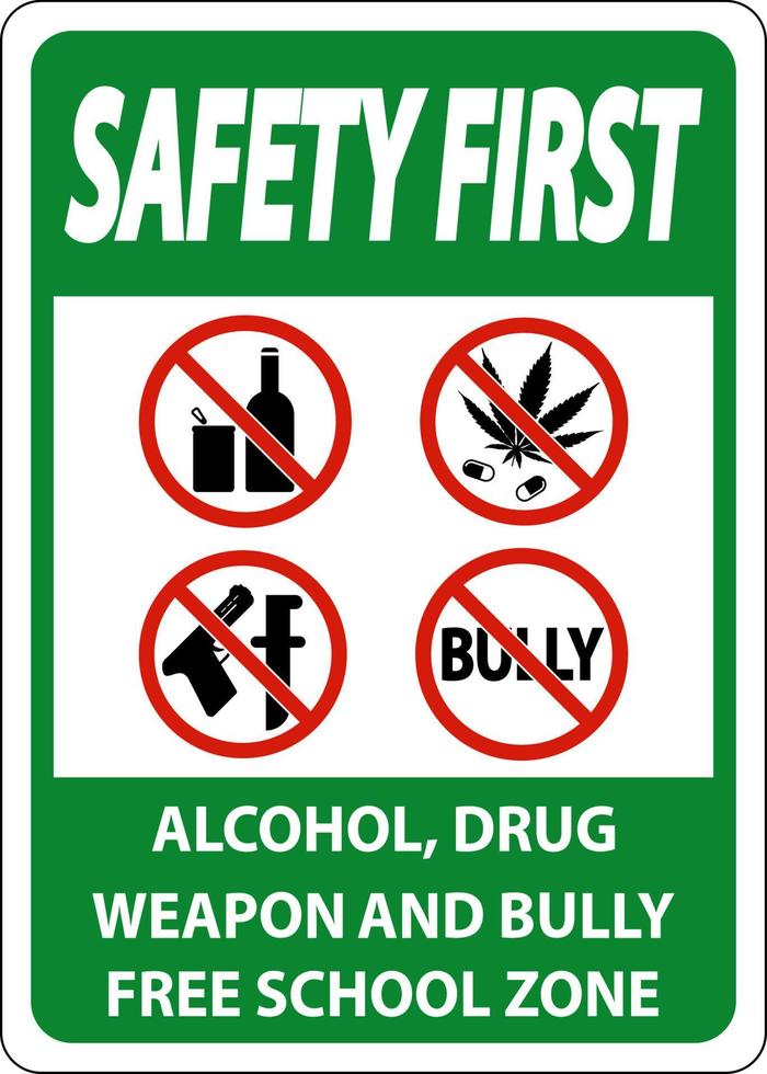 scuola sicurezza primo cartello, alcol, droga, arma e prepotente gratuito scuola zona vettore
