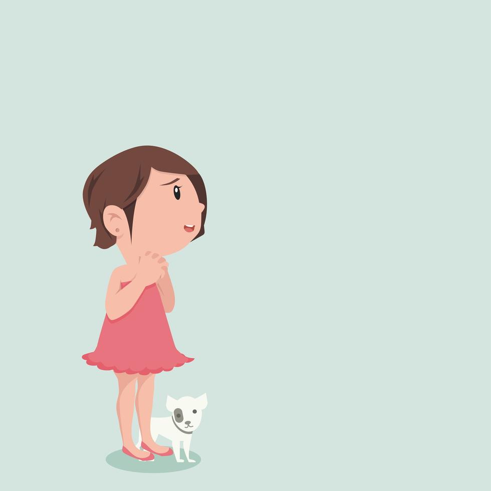 ragazza carina in piedi con un piccolo cane vettore