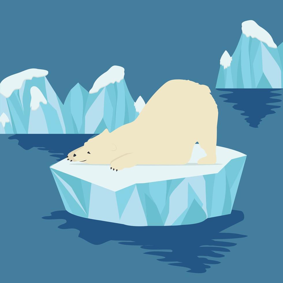 simpatico orso polare che dorme su un lastrone di ghiaccio vettore