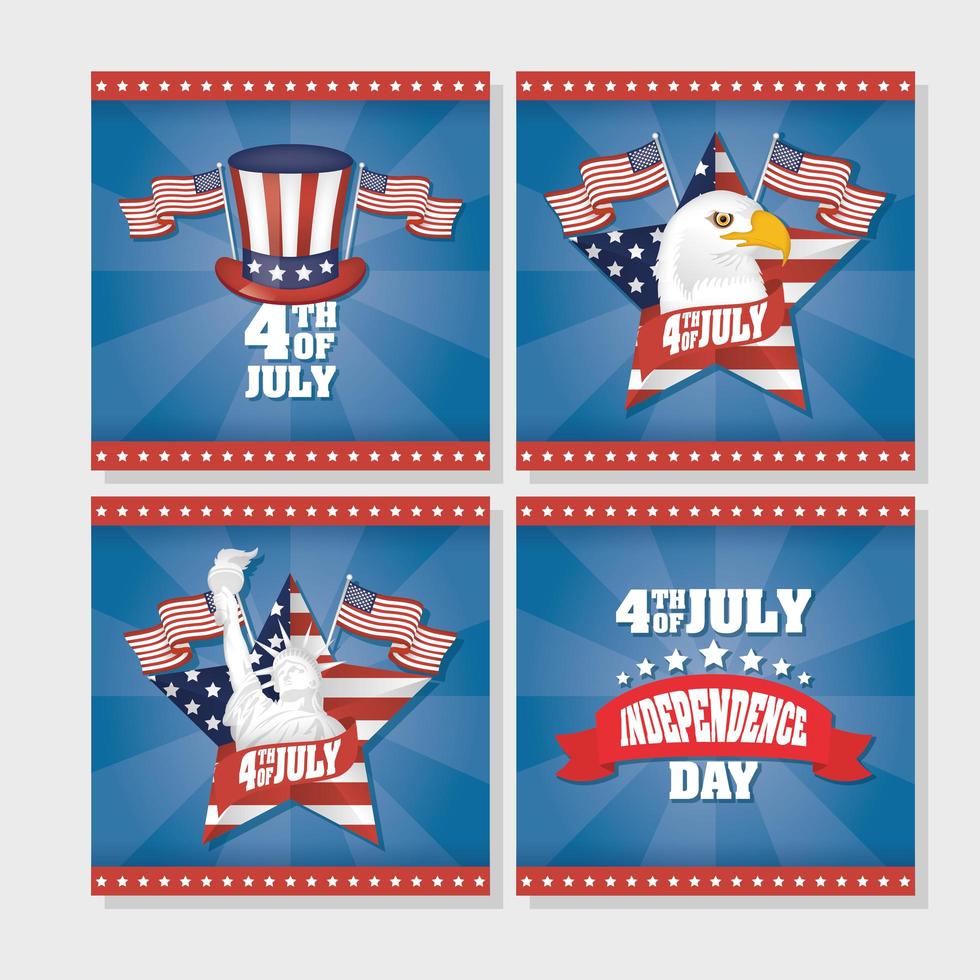 set di banner per la celebrazione del giorno dell'indipendenza degli Stati Uniti vettore