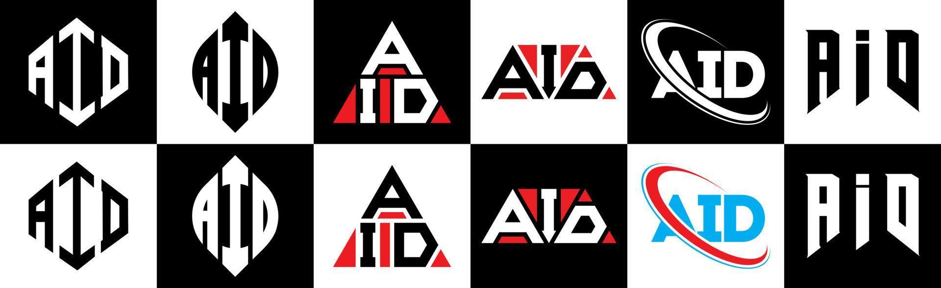 aiuto lettera logo design nel sei stile. aiuto poligono, cerchio, triangolo, esagono, piatto e semplice stile con nero e bianca colore variazione lettera logo impostato nel uno tavola da disegno. aiuto minimalista e classico logo vettore