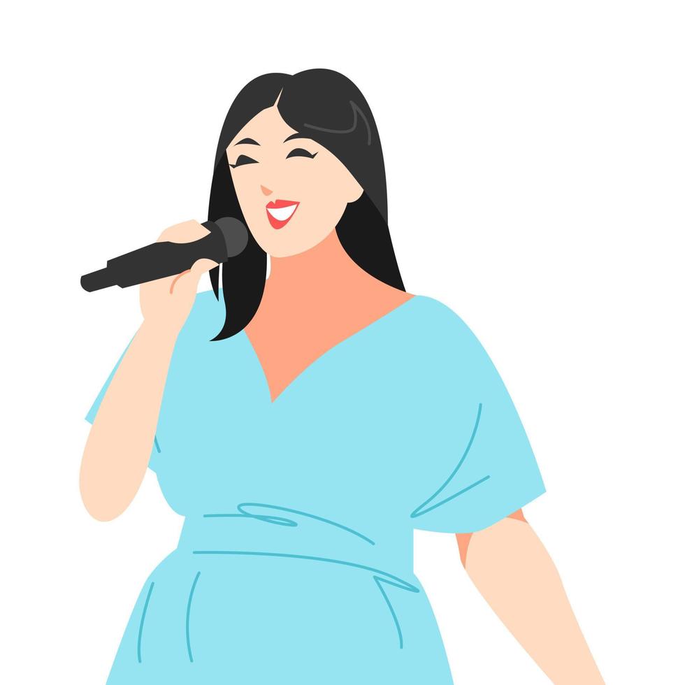 bellissimo femmina cantante illustrazione. Tenere microfono. isolato su bianca sfondo. concetto di musicista, professione, passatempo, musica, arte. per Stampa, etichetta, manifesto. vettore illustrazione. piatto stile.