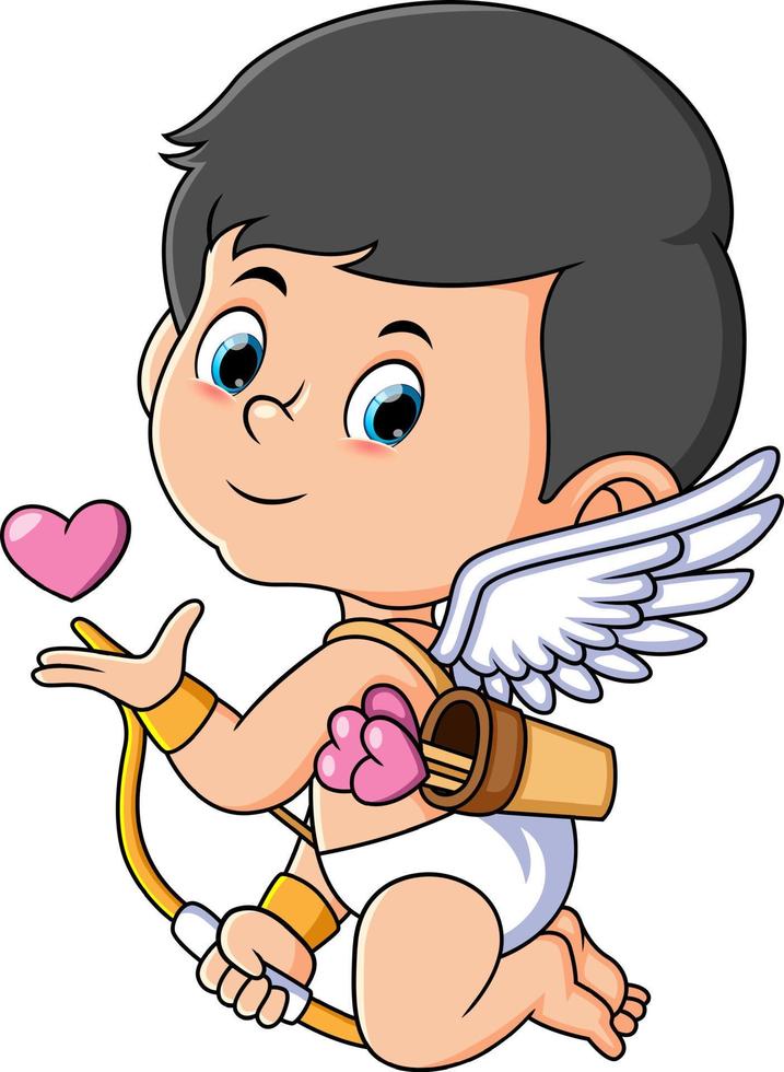 il bello Cupido è volante mentre trasporto un' arco e amore freccia vettore