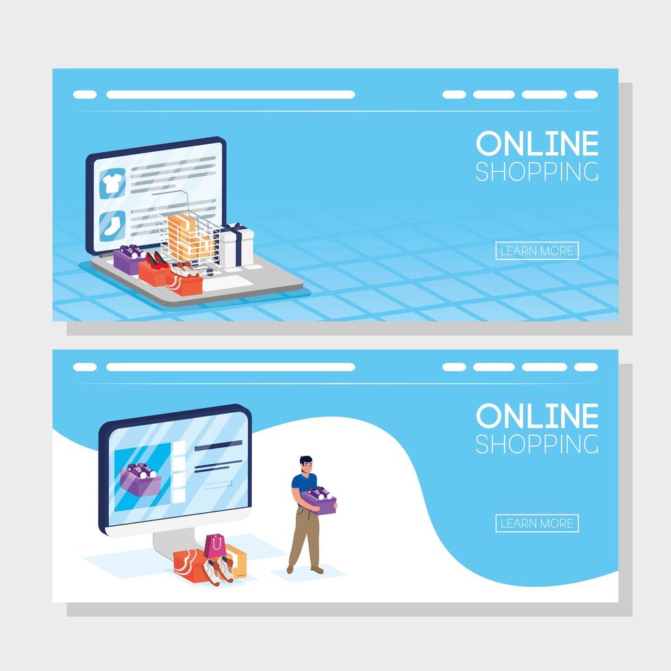 set di banner per lo shopping online ed e-commerce vettore