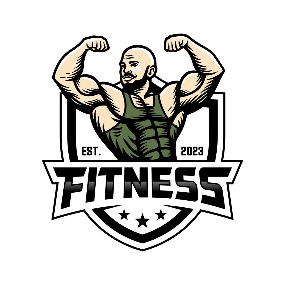 bodybuilding emblema e Palestra logo design vettore modello