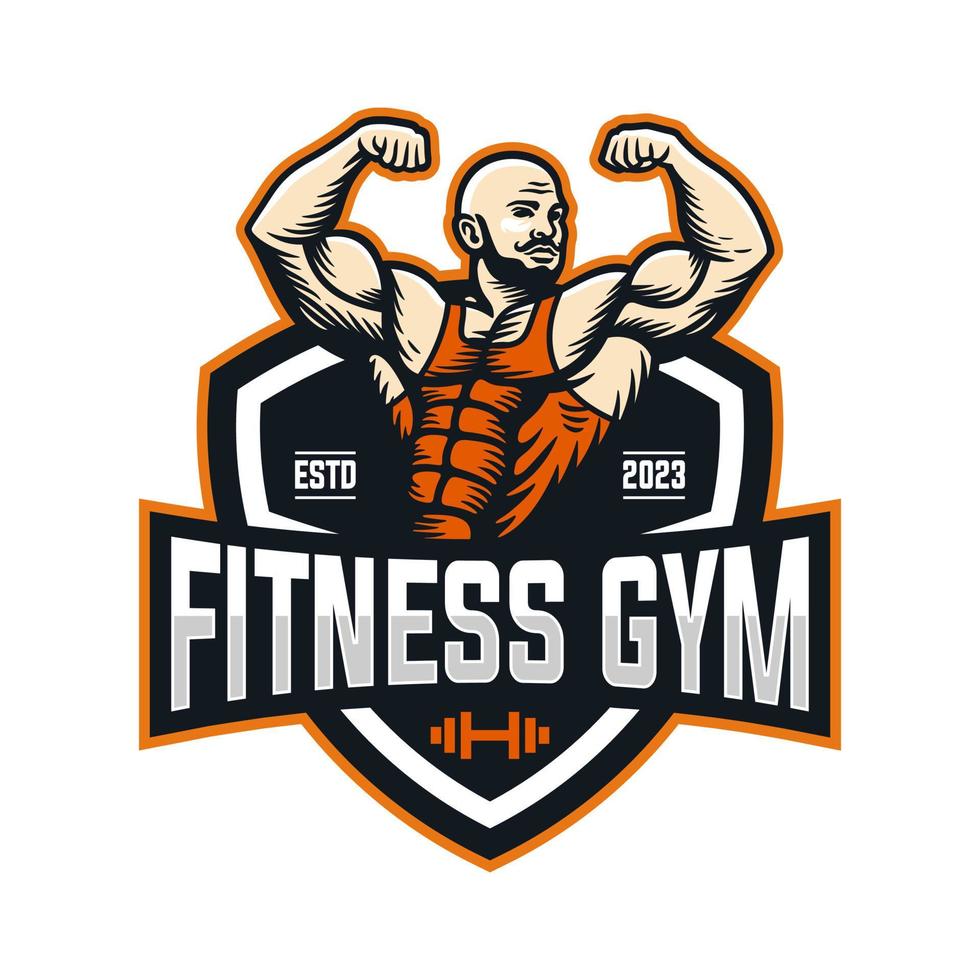 bodybuilding emblema e Palestra logo design vettore modello