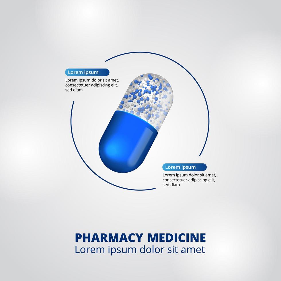 Visualizzazione dei dati infographic della farmacia della pillola della capsula 3d vettore