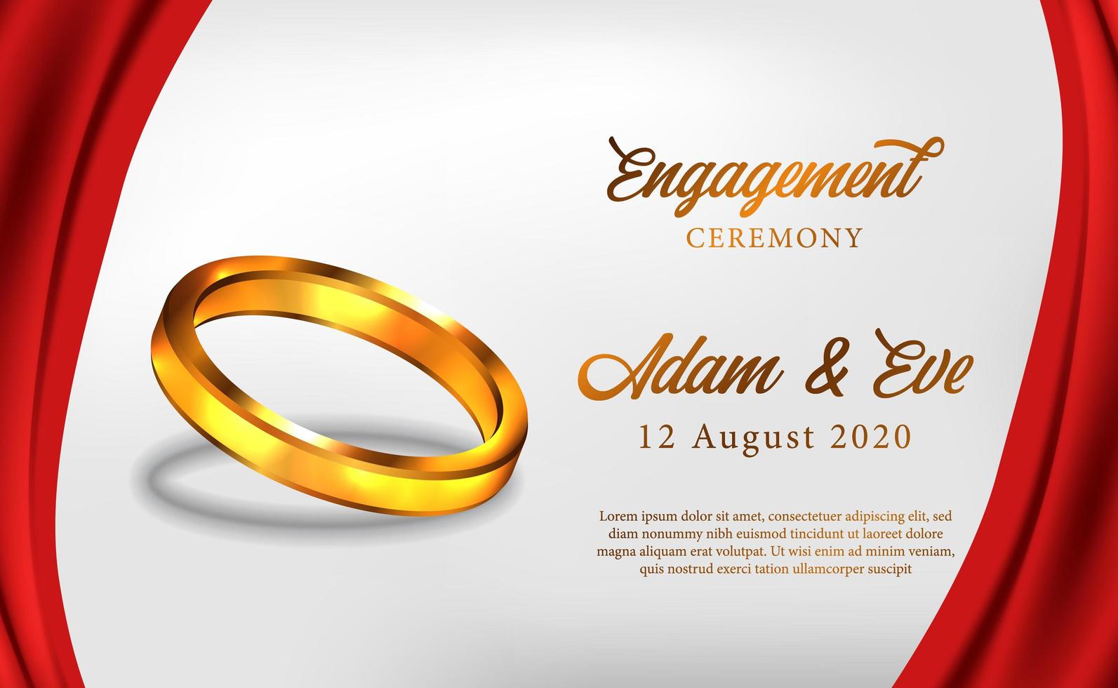 La cerimonia di fidanzamento con anello d'oro 3d propone un matrimonio romantico vettore