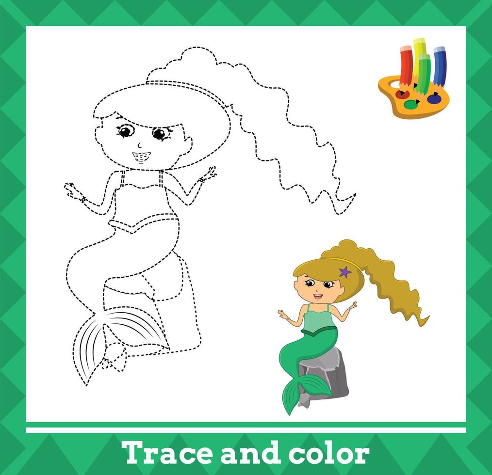 tracciare e colore per bambini, sirena no 11 vettore illustrazione.