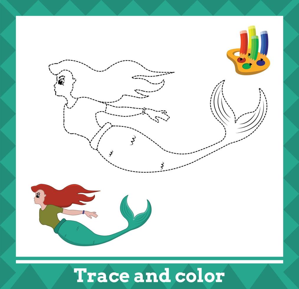 tracciare e colore per bambini, sirena no 20 vettore illustrazione.