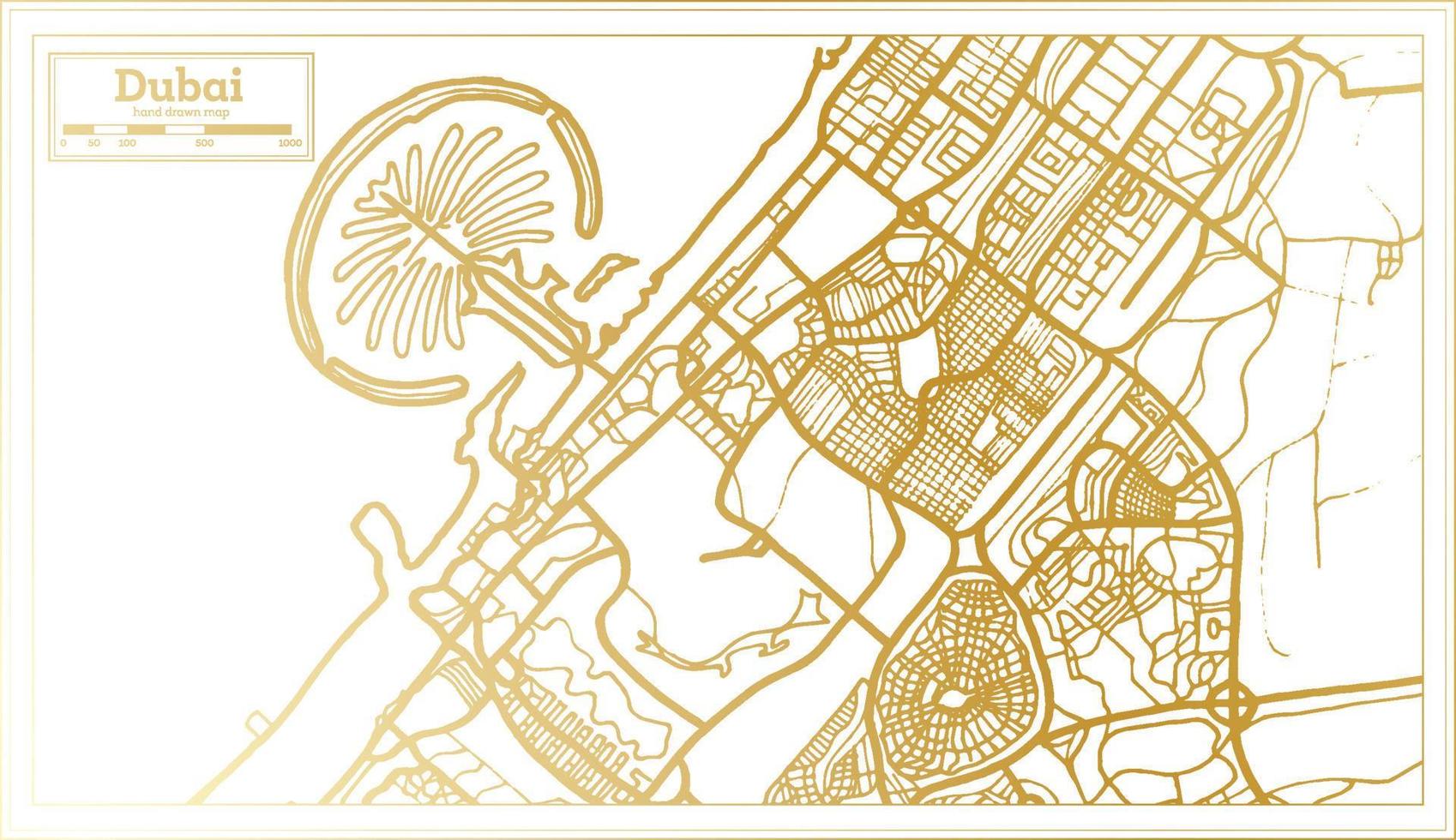 dubai Emirati Arabi Uniti città carta geografica nel retrò stile nel d'oro colore. schema carta geografica. vettore