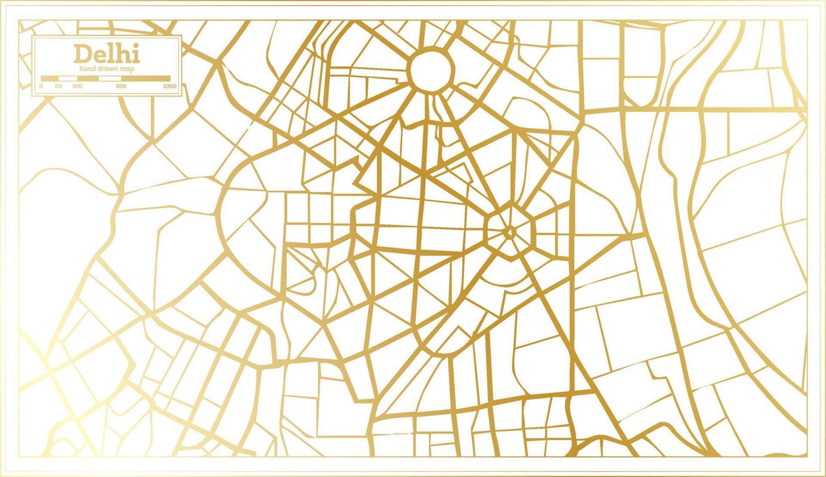 delhi India città carta geografica nel retrò stile nel d'oro colore. schema carta geografica. vettore