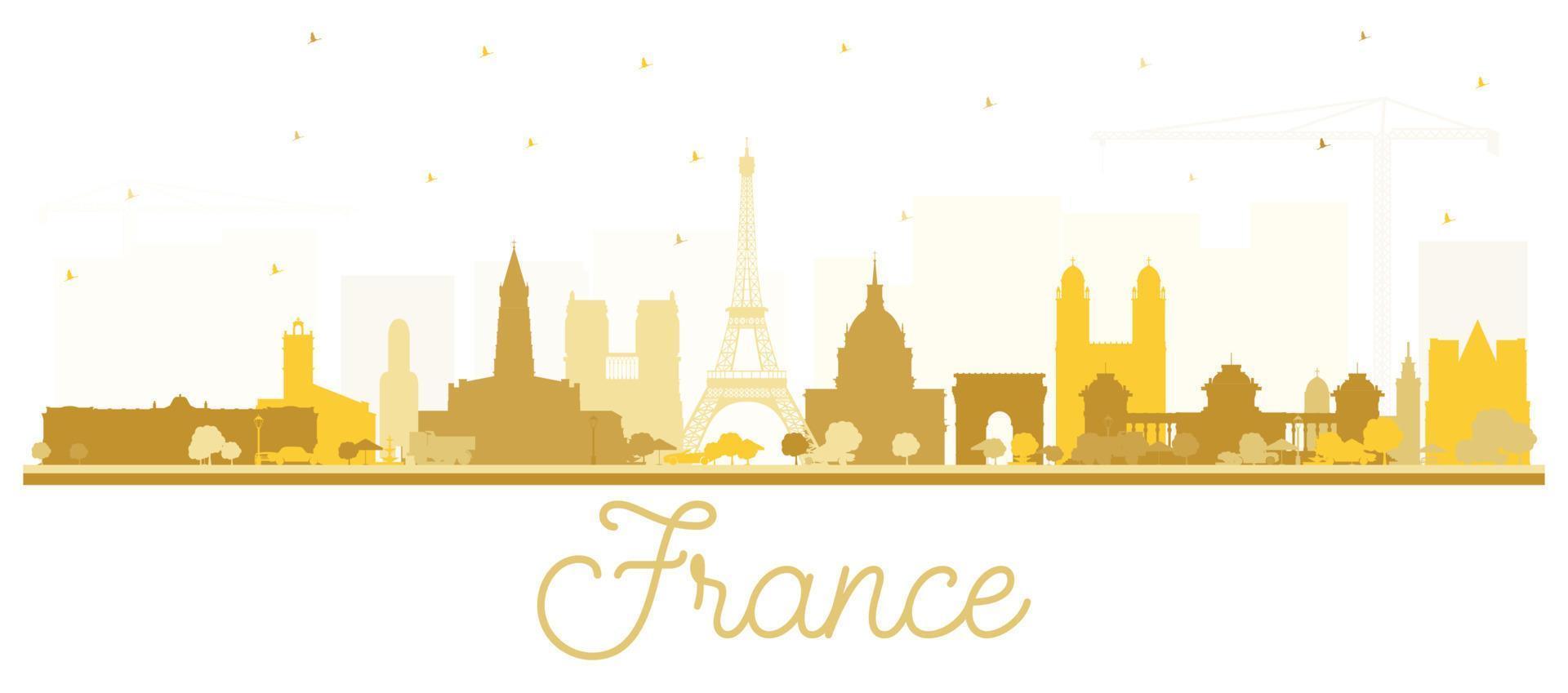 Francia orizzonte silhouette con d'oro edifici isolato su bianca. vettore