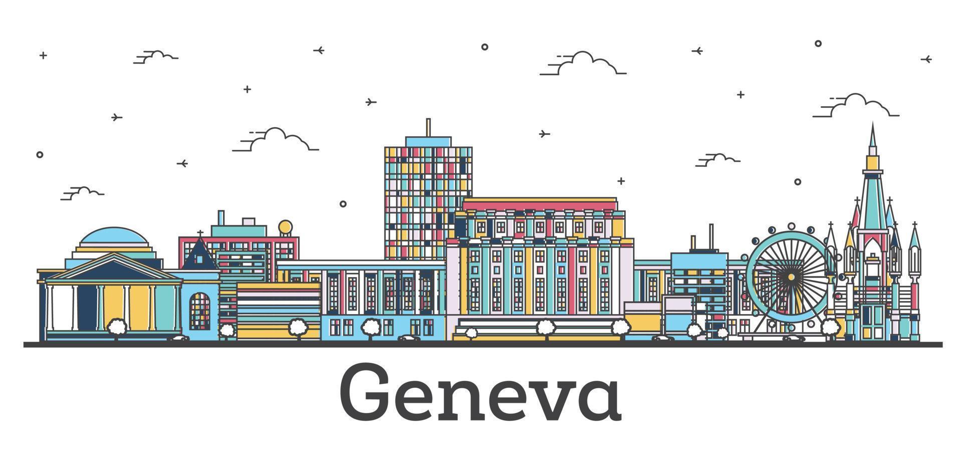 schema Ginevra Svizzera città orizzonte con colore edifici isolato su bianca. vettore