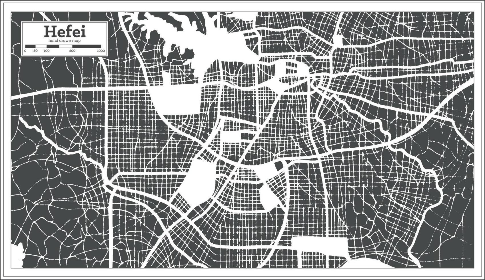 hefei Cina città carta geografica nel retrò stile. schema carta geografica. vettore