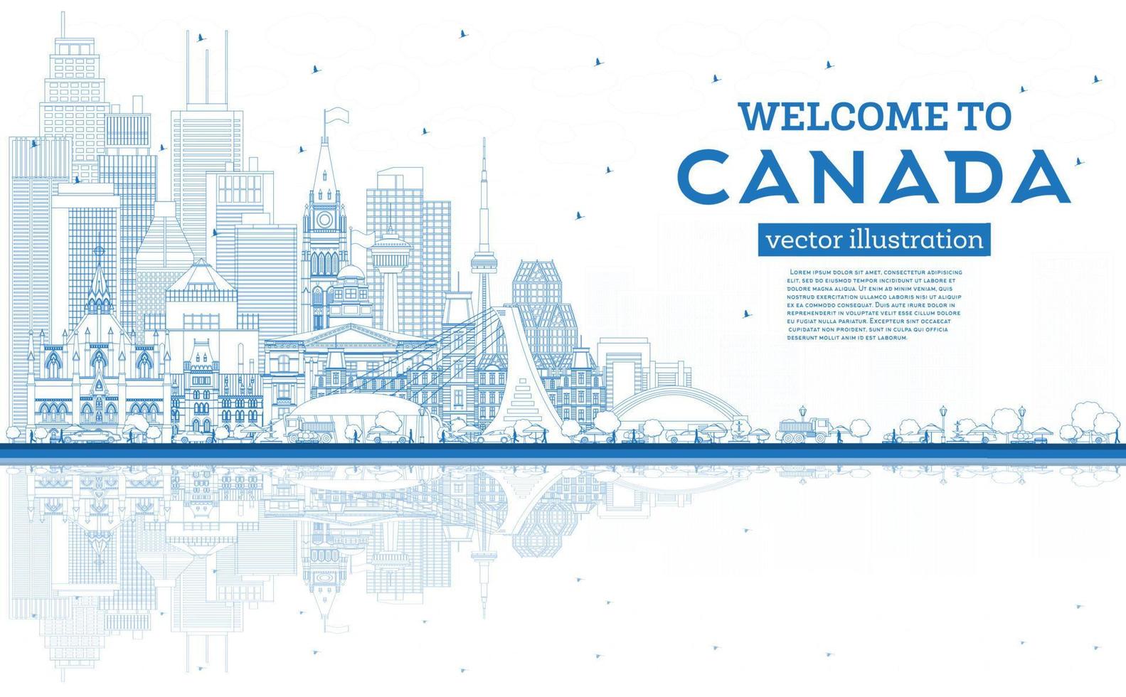schema benvenuto per Canada città orizzonte con blu edifici. vettore
