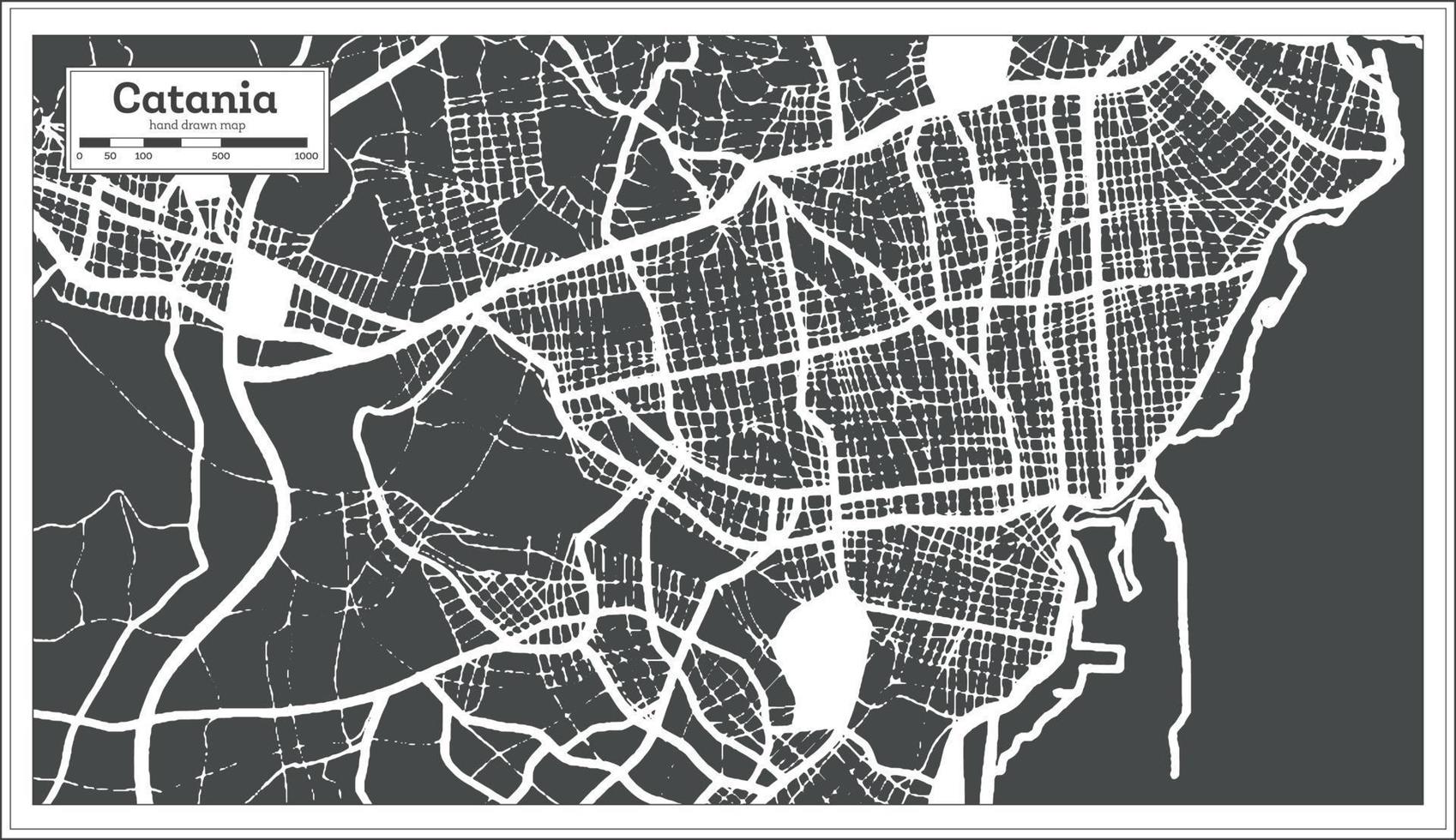 catania Italia città carta geografica nel nero e bianca colore nel retrò stile. schema carta geografica. vettore