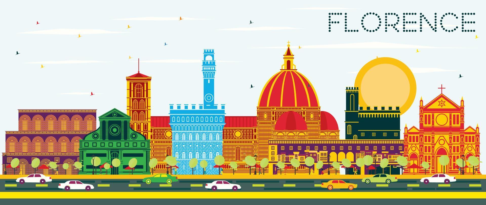 Firenze Italia città orizzonte con colore edifici e blu cielo. vettore