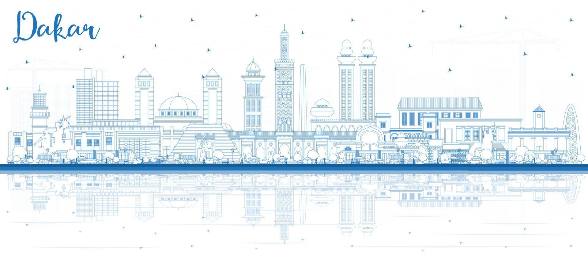 schema dakar Senegal città orizzonte con blu edifici e riflessi. vettore