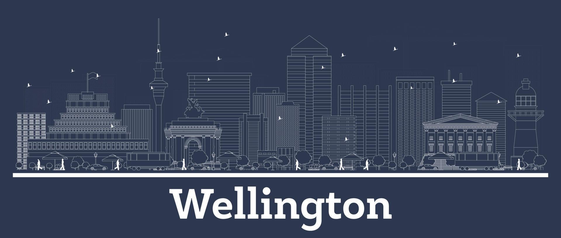 schema Wellington nuovo Zelanda città orizzonte con bianca edifici. vettore