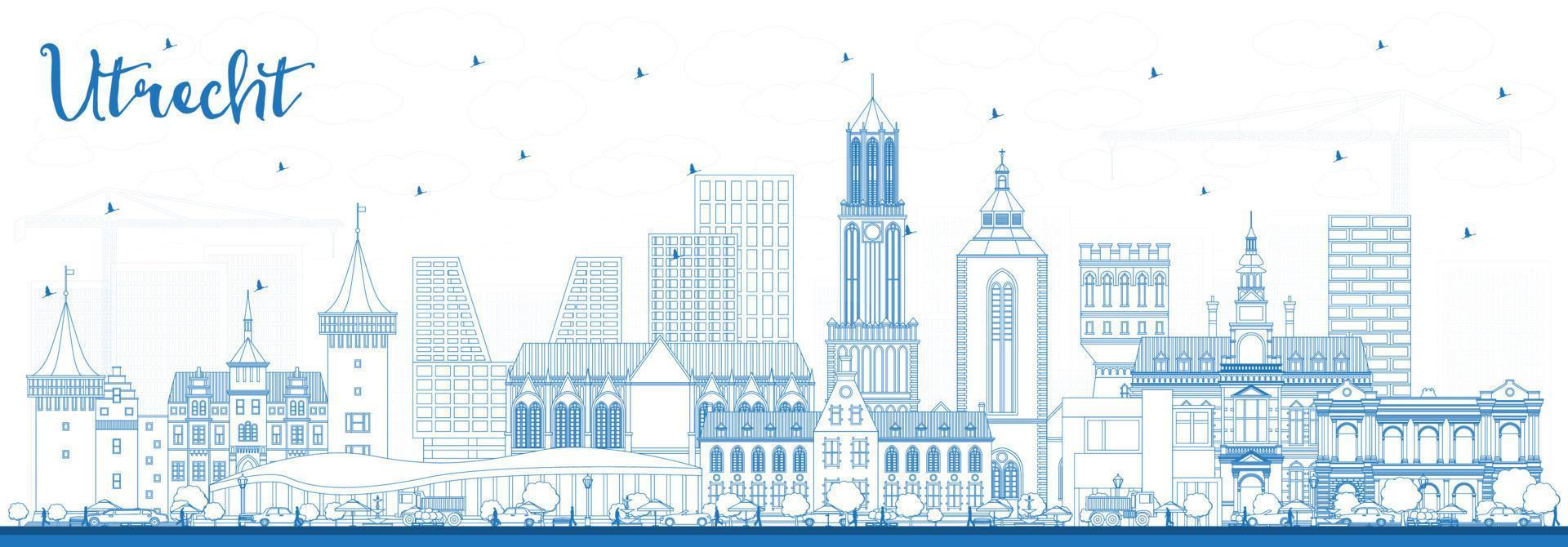 schema utrecht Olanda città orizzonte con blu edifici. vettore