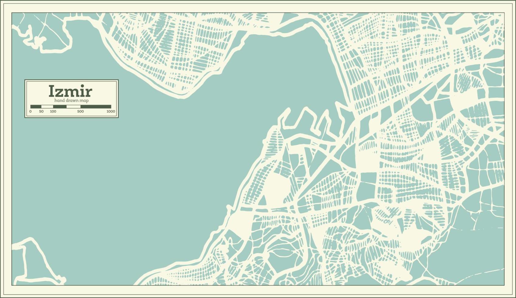 Izmir tacchino città carta geografica nel retrò stile. schema carta geografica. vettore