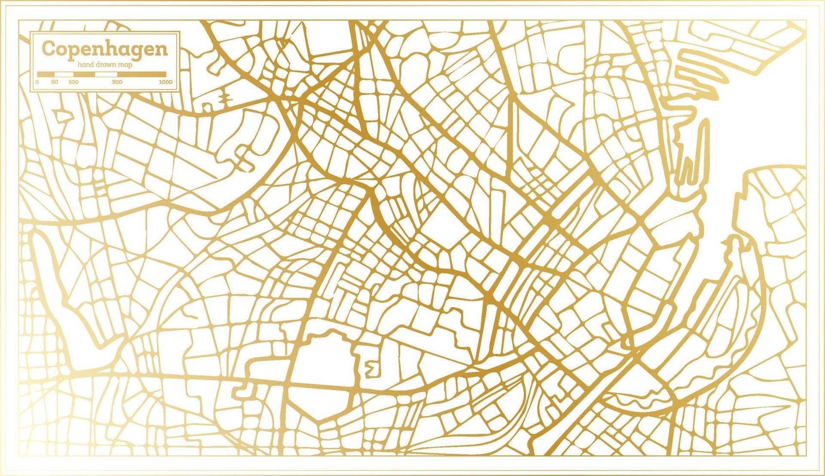 copenhagen Danimarca città carta geografica nel retrò stile nel d'oro colore. schema carta geografica. vettore