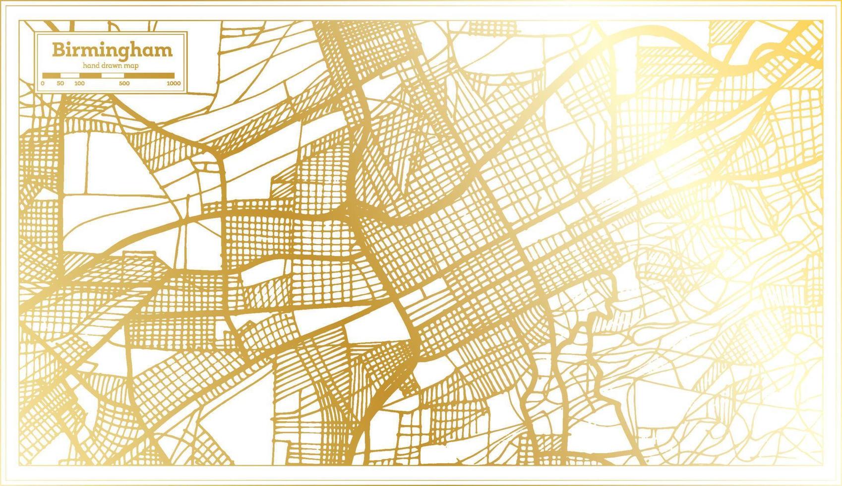 Birmingham Alabama Stati Uniti d'America città carta geografica nel retrò stile nel d'oro colore. schema carta geografica. vettore