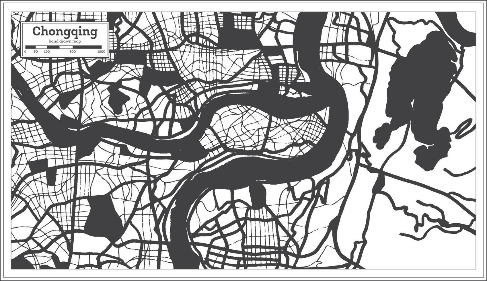 Chongqing Cina città carta geografica nel nero e bianca colore nel retrò stile. schema carta geografica. vettore