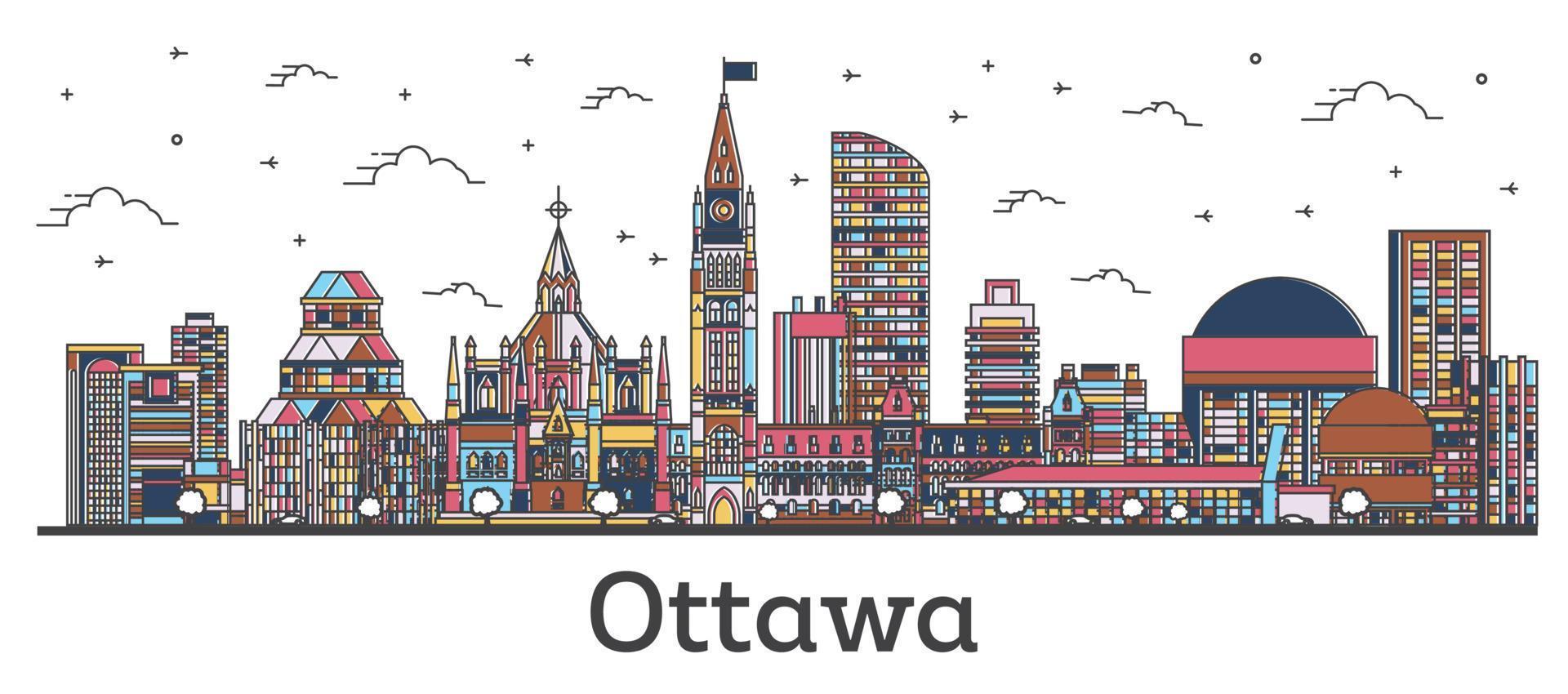 schema Ottawa Canada città orizzonte con colore edifici isolato su bianca. vettore