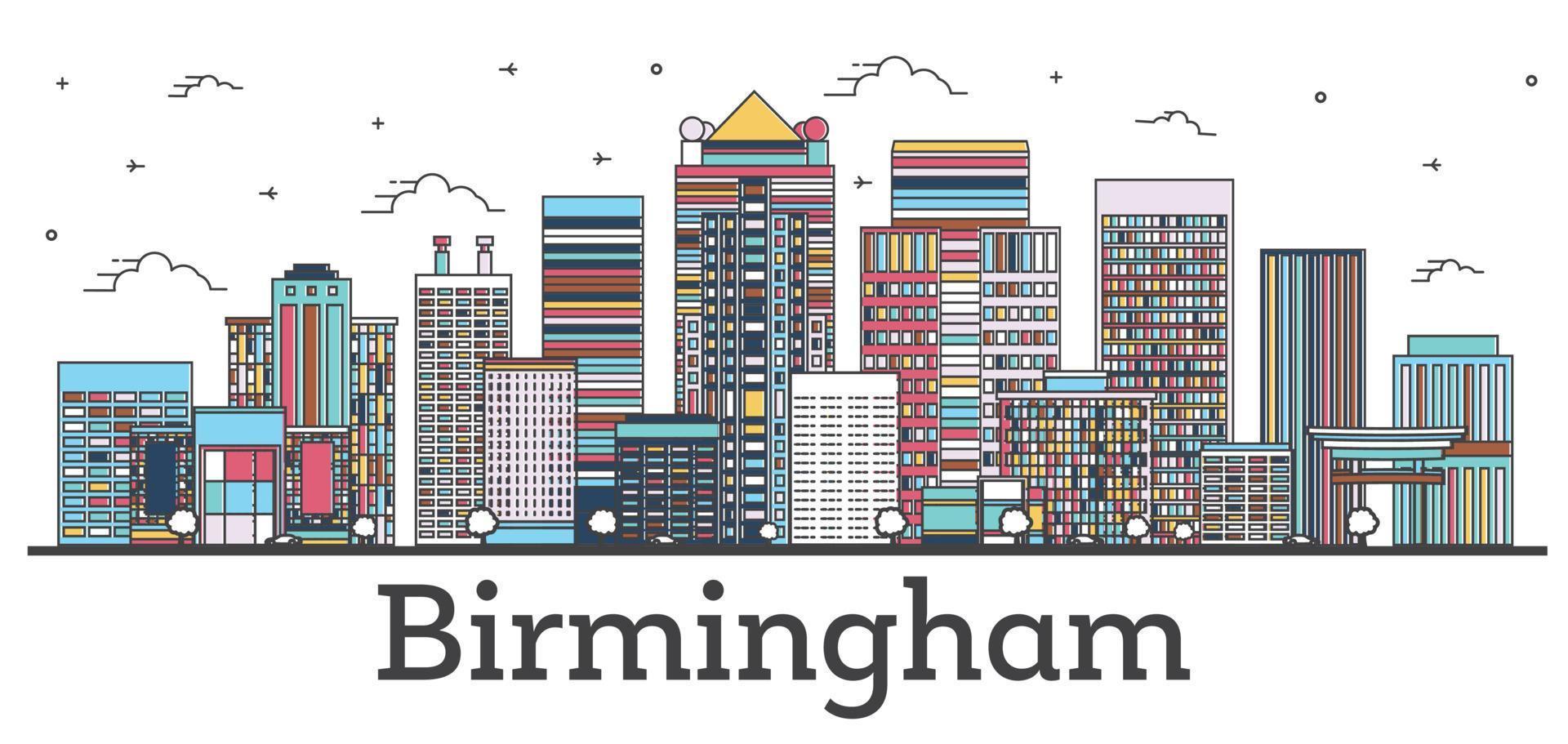 schema Birmingham Alabama città orizzonte con colore edifici isolato su bianca. vettore