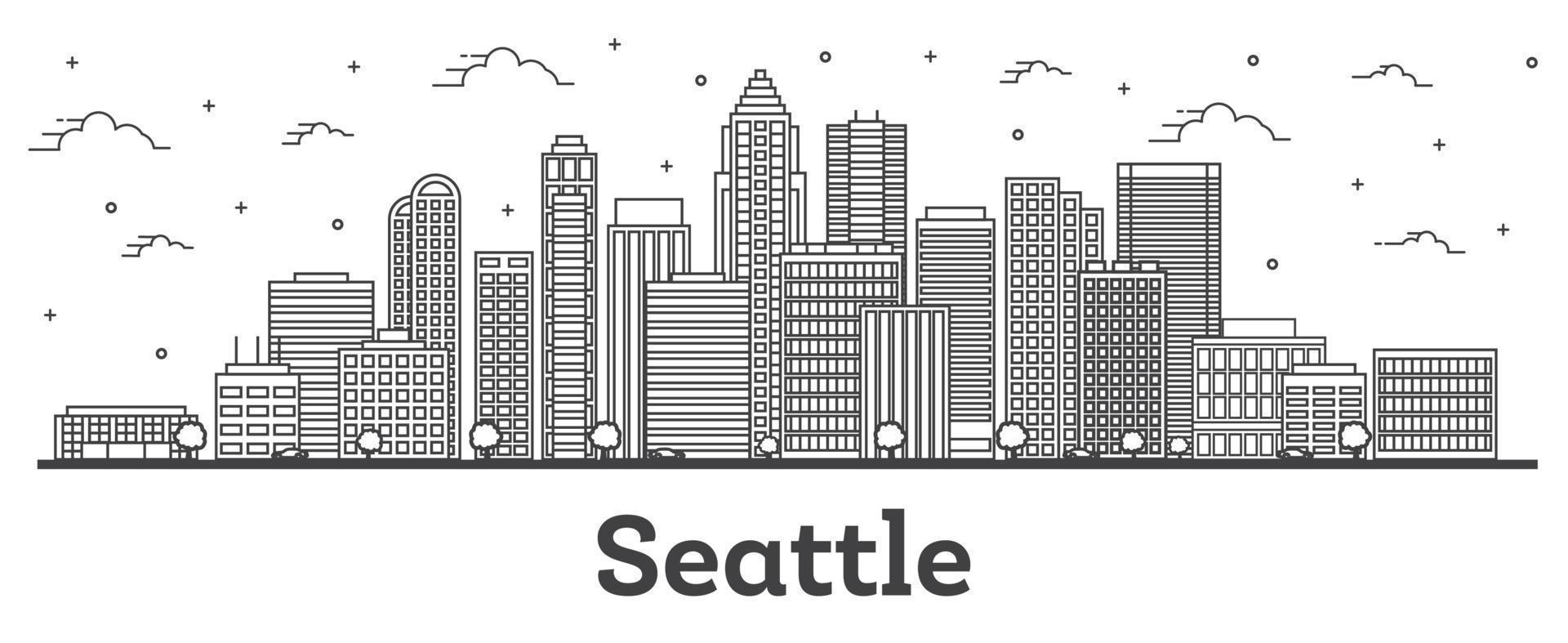 schema Seattle Washington città orizzonte con moderno edifici isolato su bianca. vettore
