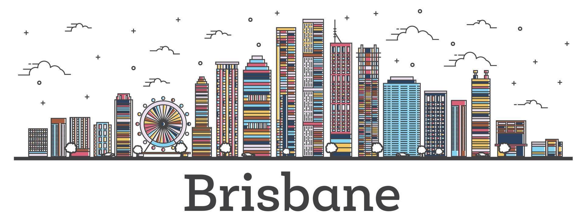 schema Brisbane Australia città orizzonte con colore edifici isolato su bianca. vettore