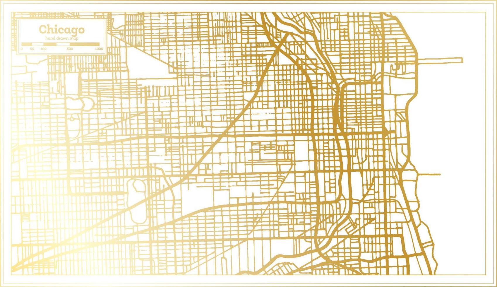 Chicago Illinois città carta geografica nel retrò stile nel d'oro colore. schema carta geografica. vettore