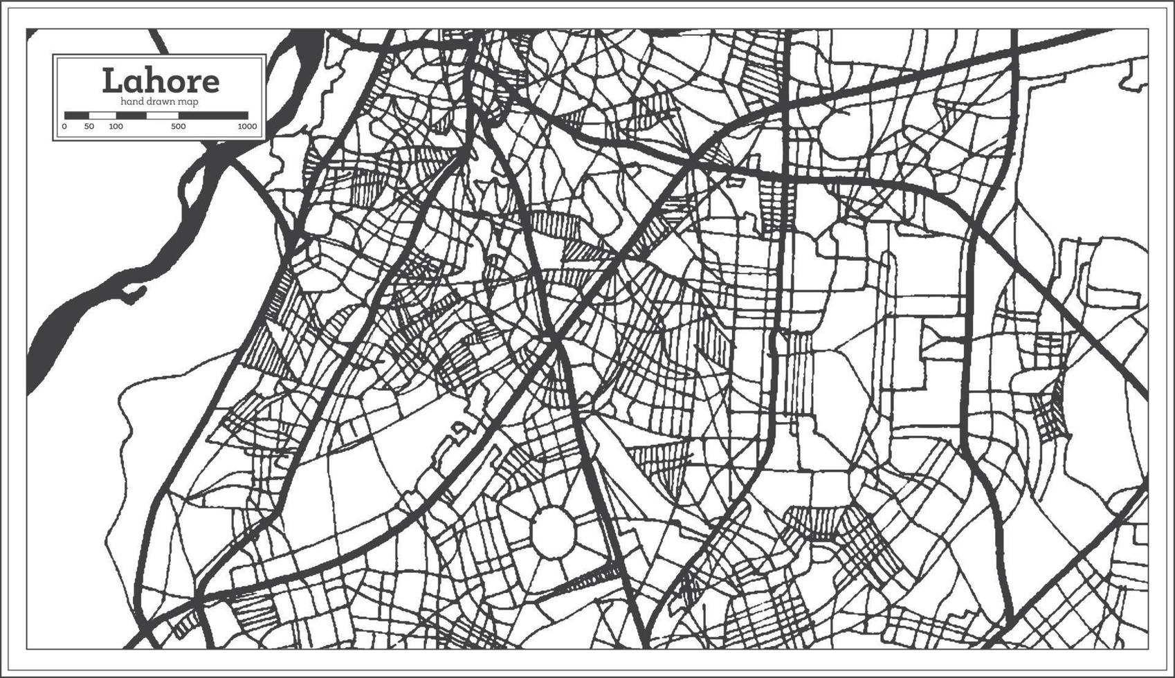 lahore Pakistan città carta geografica nel retrò stile nel nero e bianca colore. schema carta geografica. vettore