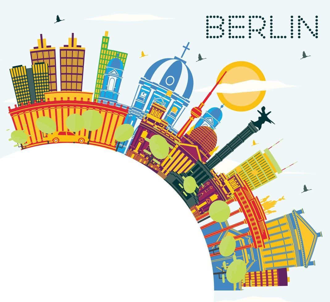 Berlino Germania città orizzonte con colore edifici, blu cielo e copia spazio. vettore