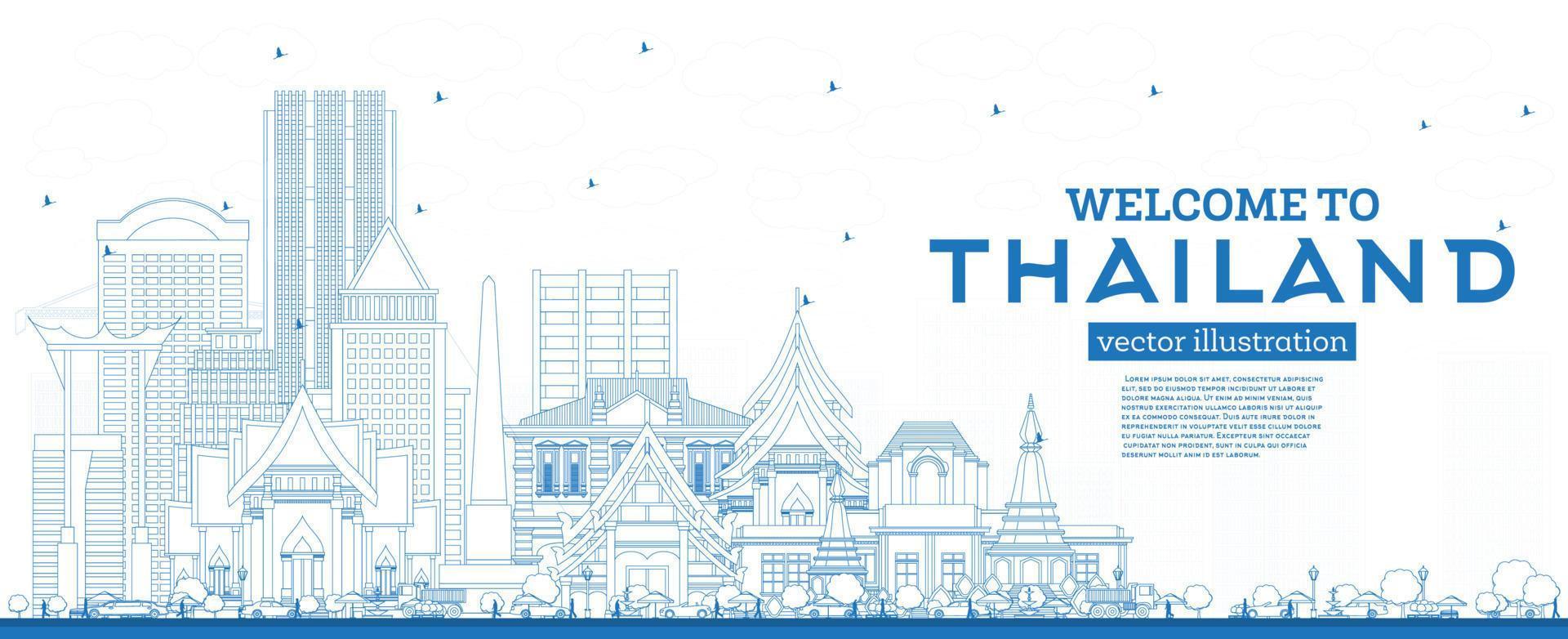 schema benvenuto per Tailandia città orizzonte con blu edifici. vettore