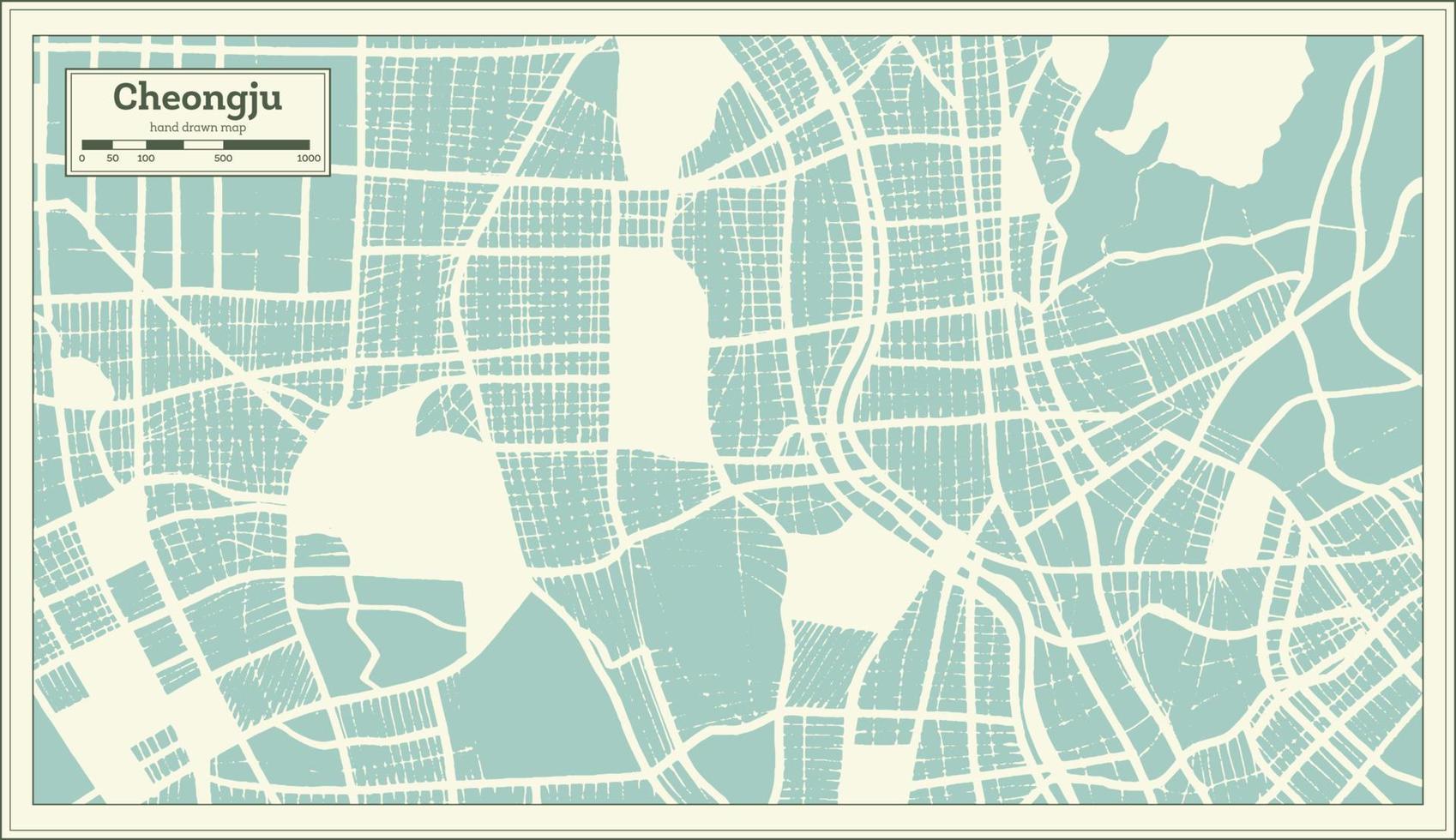 cheongju Sud Corea città carta geografica nel retrò stile. schema carta geografica. vettore