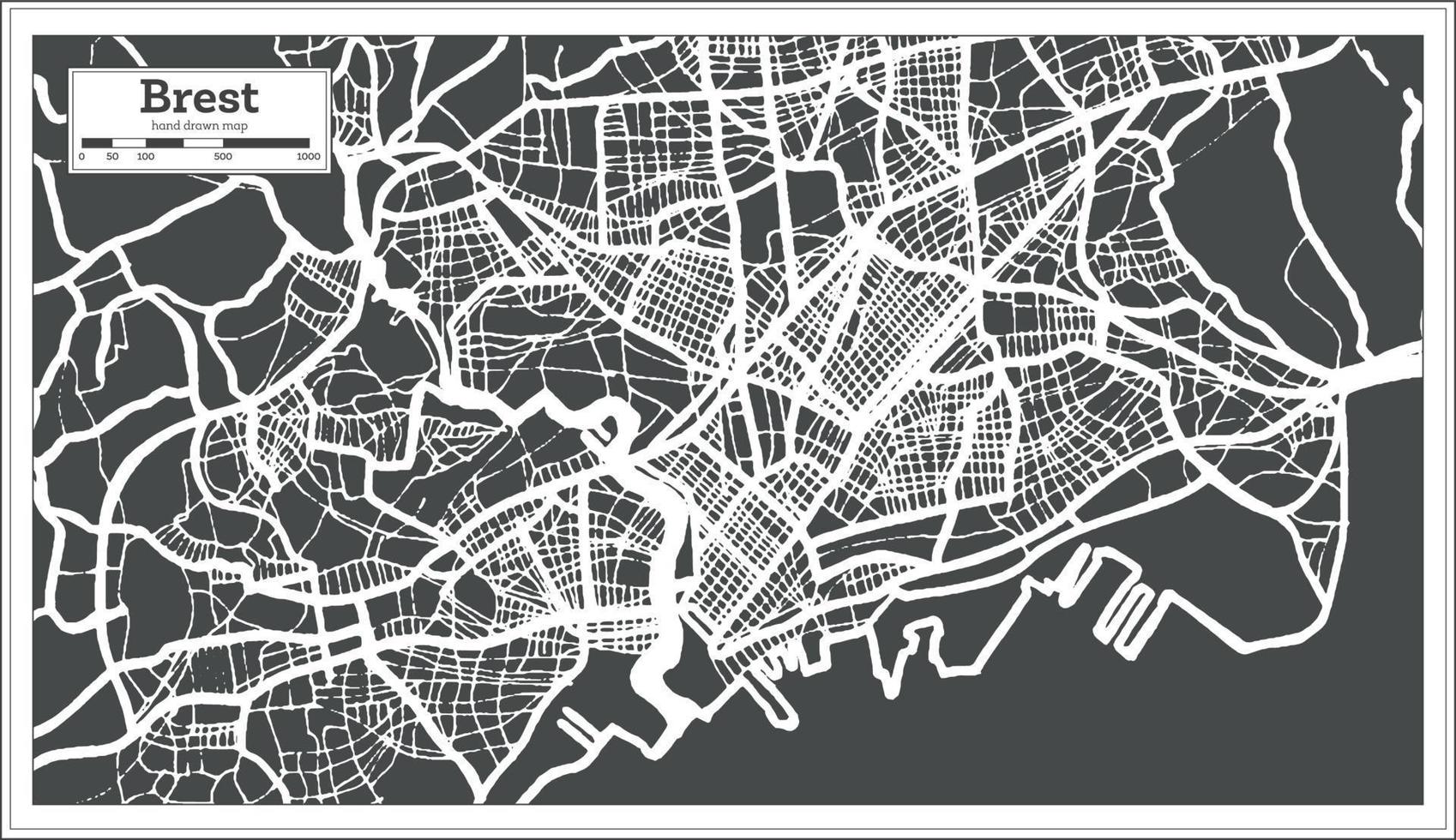 Brest Francia città carta geografica nel retrò stile. schema carta geografica. vettore illustrazione.