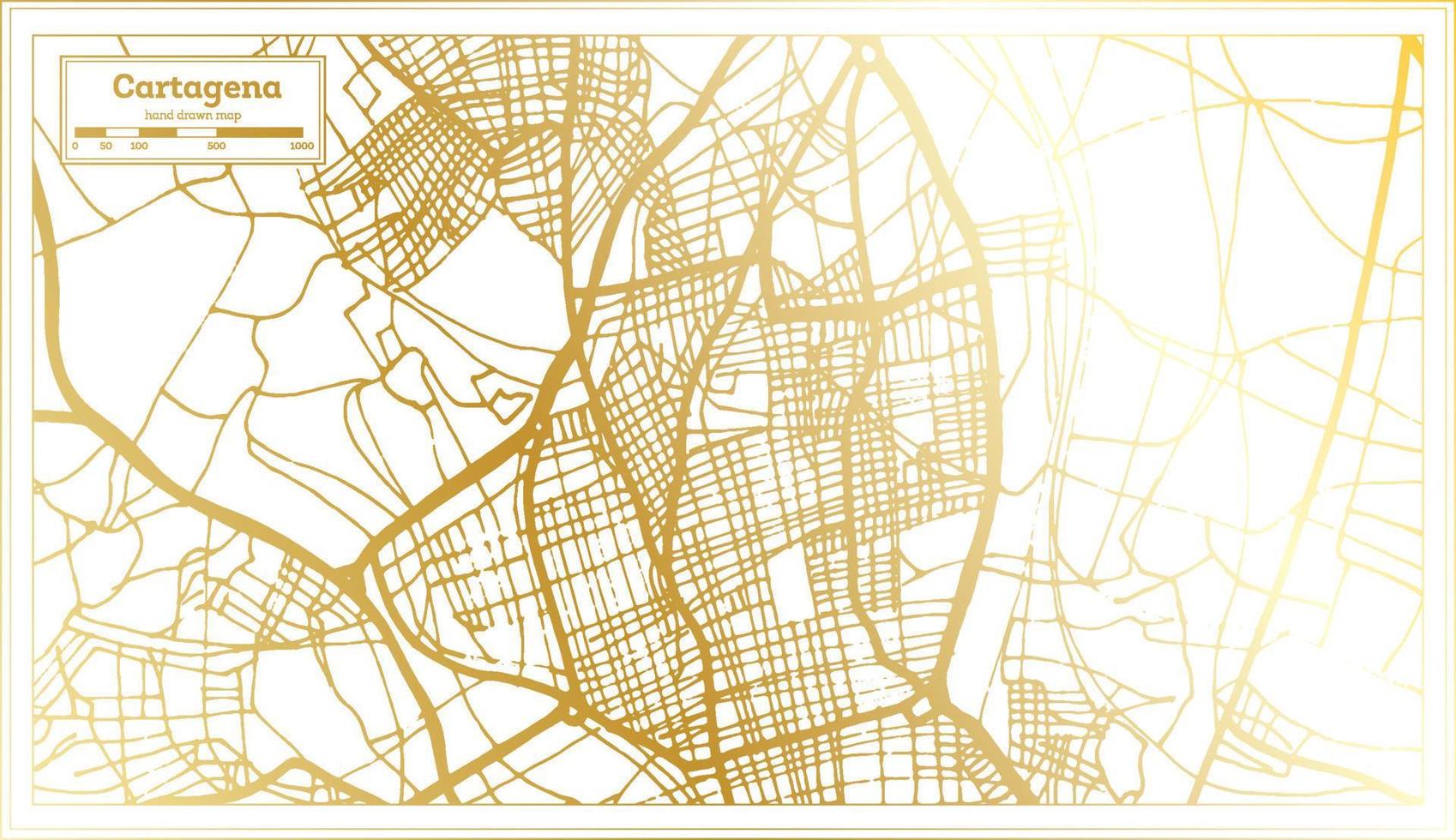 cartagena Spagna città carta geografica nel retrò stile nel d'oro colore. schema carta geografica. vettore